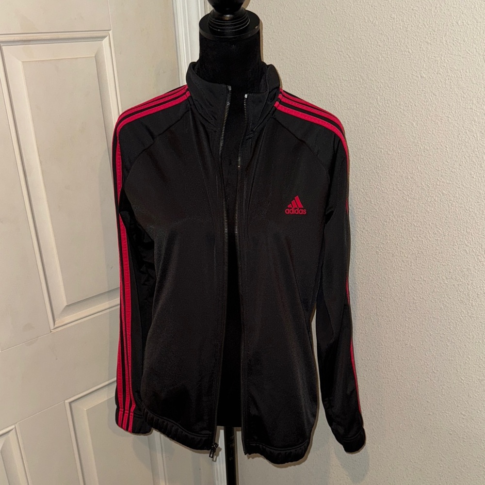 Adidas Women's Black Bomber Jacket with Red Stripes